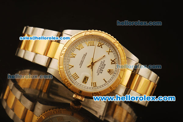 Rolex Datejust Oyster Perpetual Automatic ETA Coating Case with White Dial and Gold Roman Markers - Two Tone Strap - Click Image to Close